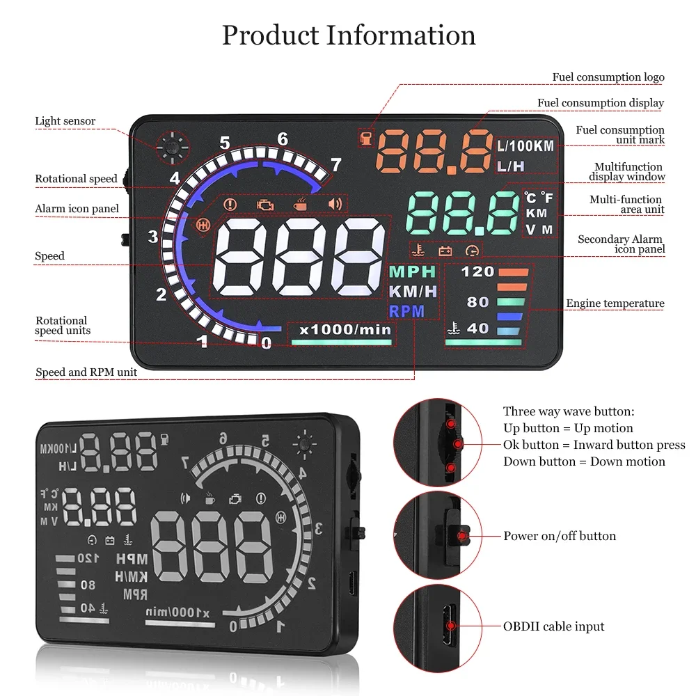 A8 OBD2 for HUD Car Head Up Di - đánh giá và giá Obd2 Hud Speedometer Projector