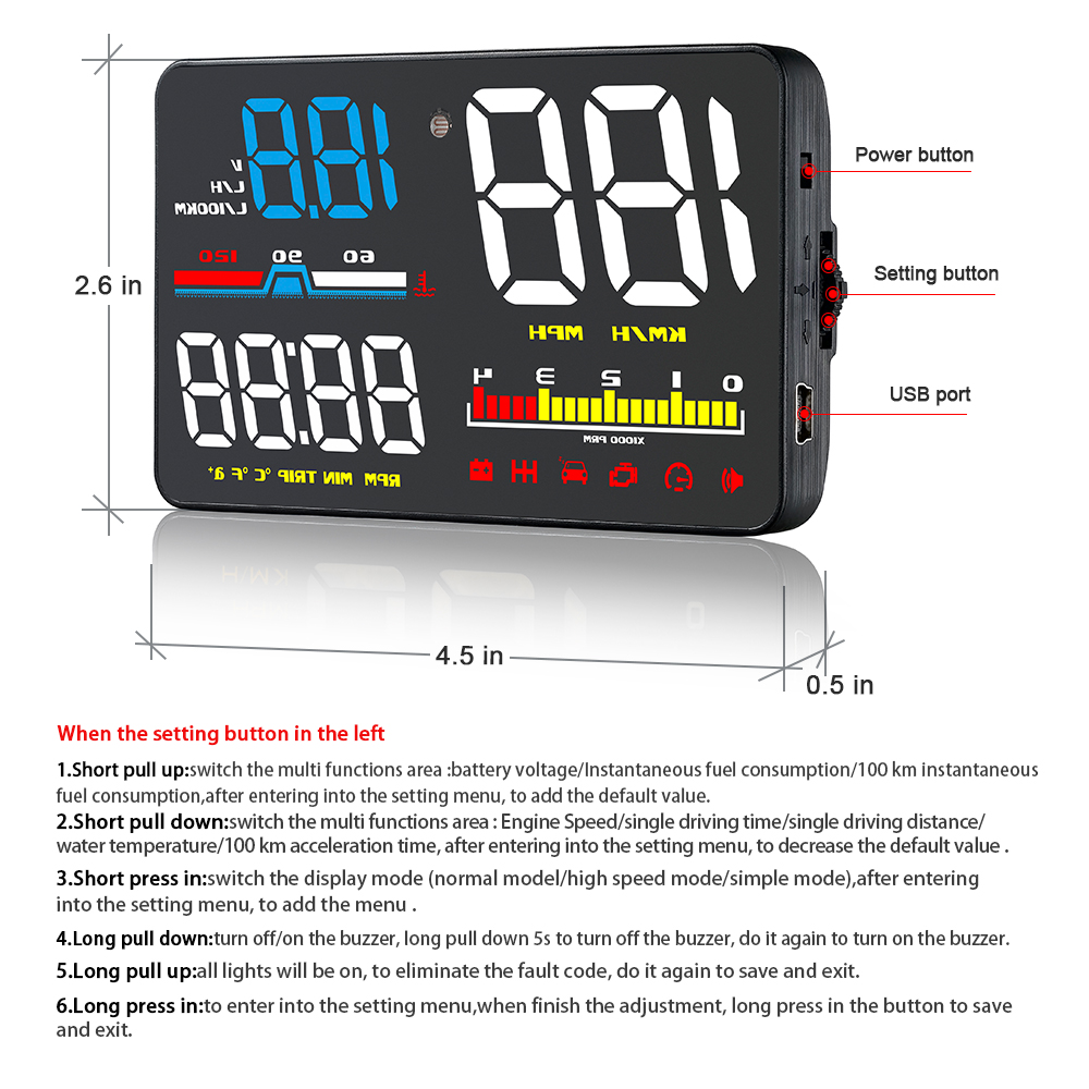 D5000 OBD HUD Car Digital Head - đánh giá và giá Hud Obd2 Multi Function Alarm